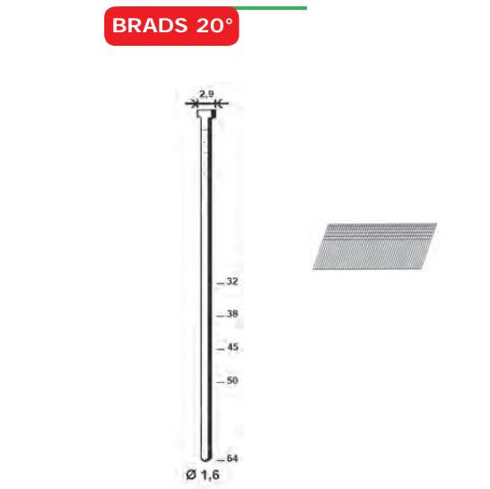 Brads 20°-16/50 INOX