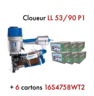 Kit cloueur LIGNOLOC LL 53/90 P1 + 6 cartons de clous 58 mm annelés avec tête