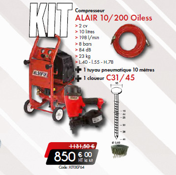 Kit cloueur C31/45 + compresseur + tuyau pneumatique 10M